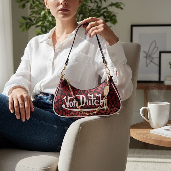 Von Dutch Red Leopard Print Shoulder Bag – Statement Y2K Purse - Picture 6 of 6